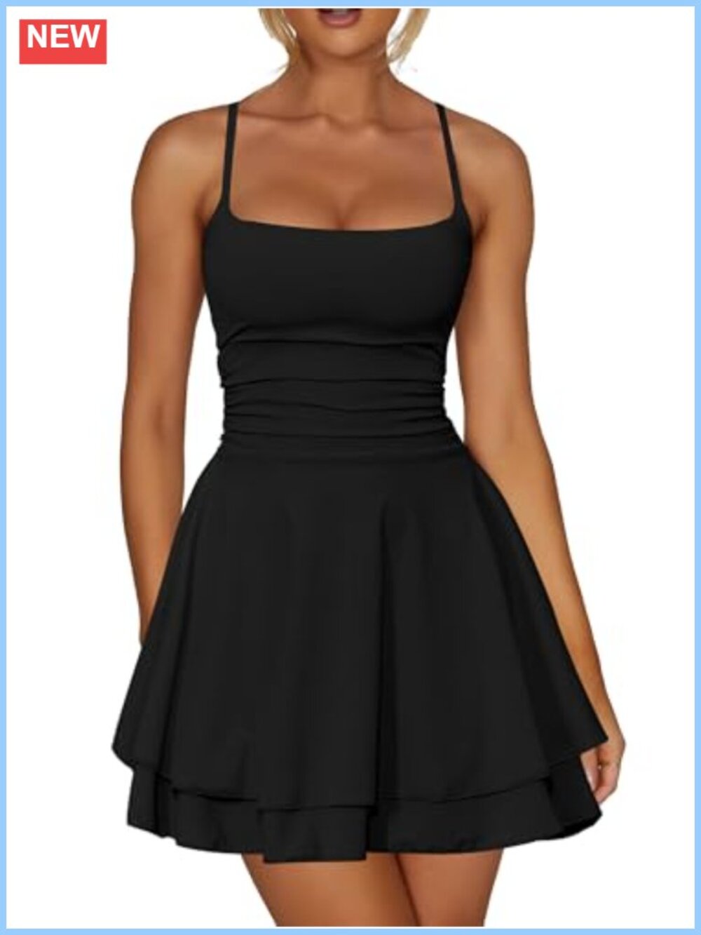 Spaghetti Strap Corset Mini Dress A-Line Ruffle Hem Club Party